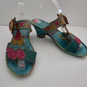 Elite by Corkys Navajo‎ Sandals art to wear turquoise floral leather size 10